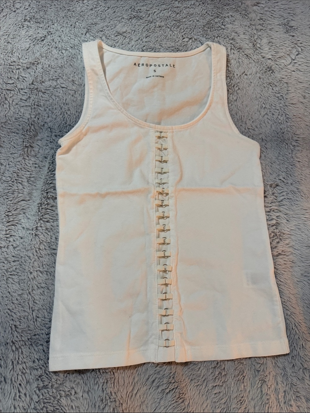 Aeropostale Ivory Hook-Front Ribbed Tank
